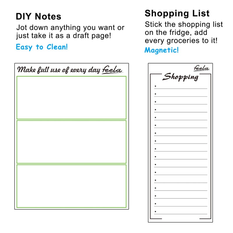 Feela Magnetic Dry Erase 2025 Calendar Kit, 4 Pack Feela Magnetic Whiteboard Calendar for Refrigerator Includes 2 Large 17''x13'' Monthly Chalkboard 1 Grocery List 1 DIY Note for Home Office - Image 4